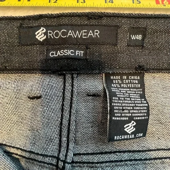 Rocawear Jeans 48x31 Classic Fit BLACK Embroidered Flap Pockets Y2k Baggy Wide - Picture 6 of 10